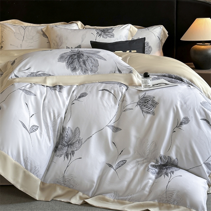 91家纺网 家纺一手货源 找家纺 蓝米卡夫 2026夏季新款50S天丝数码印花夏被夏凉被空调被四件套 澜晚-灰