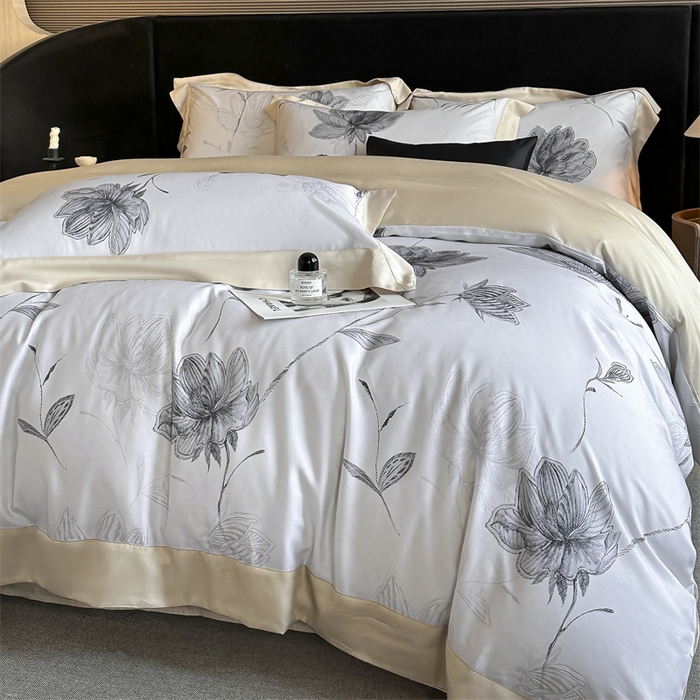 91家纺网 家纺一手货源 找家纺 蓝米卡夫 2026夏季新款50S天丝数码印花夏被夏凉被空调被四件套 澜晚-灰