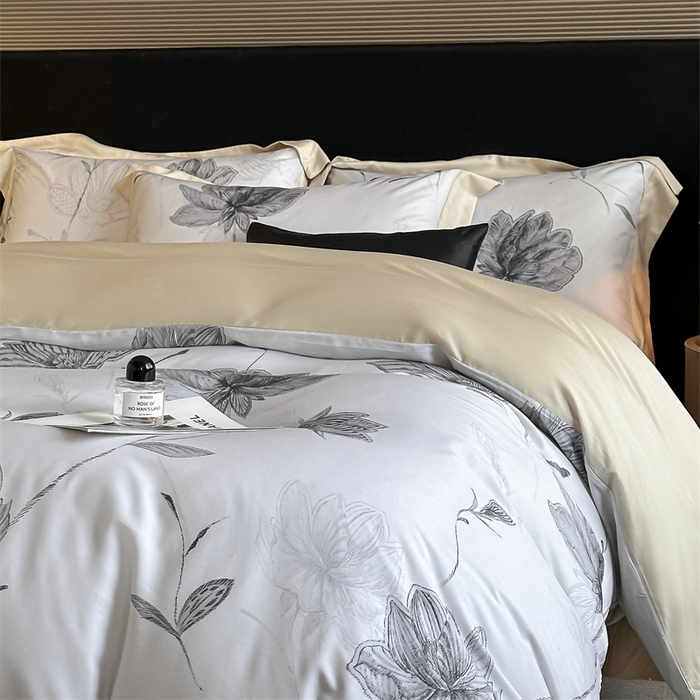 91家纺网 家纺一手货源 找家纺 蓝米卡夫 2026夏季新款50S天丝数码印花夏被夏凉被空调被四件套 澜晚-灰