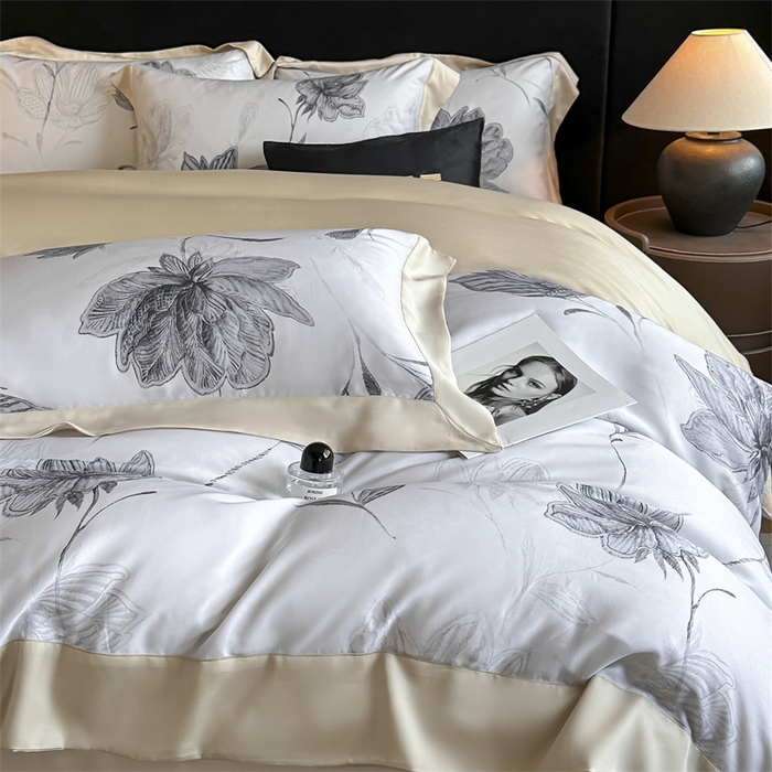 91家纺网 家纺一手货源 找家纺 蓝米卡夫 2026夏季新款50S天丝数码印花夏被夏凉被空调被四件套 澜晚-灰