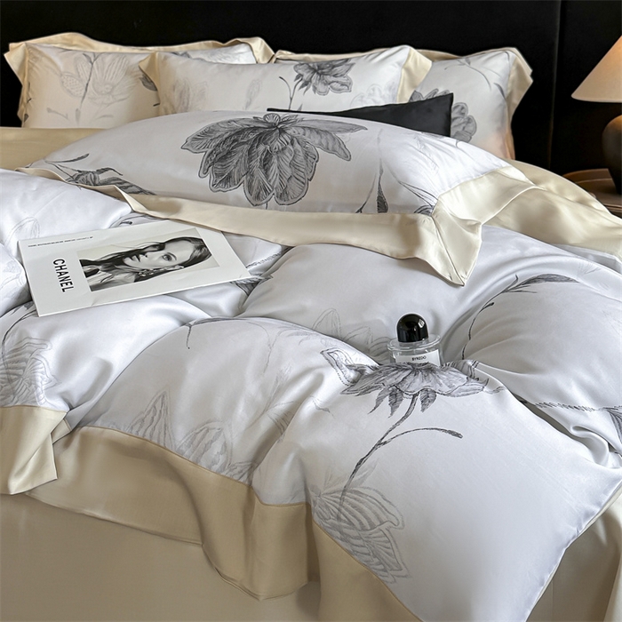 91家纺网 家纺一手货源 找家纺 蓝米卡夫 2026夏季新款50S天丝数码印花夏被夏凉被空调被四件套 澜晚-灰