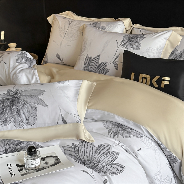 91家纺网 家纺一手货源 找家纺 蓝米卡夫 2026夏季新款50S天丝数码印花夏被夏凉被空调被四件套 澜晚-灰