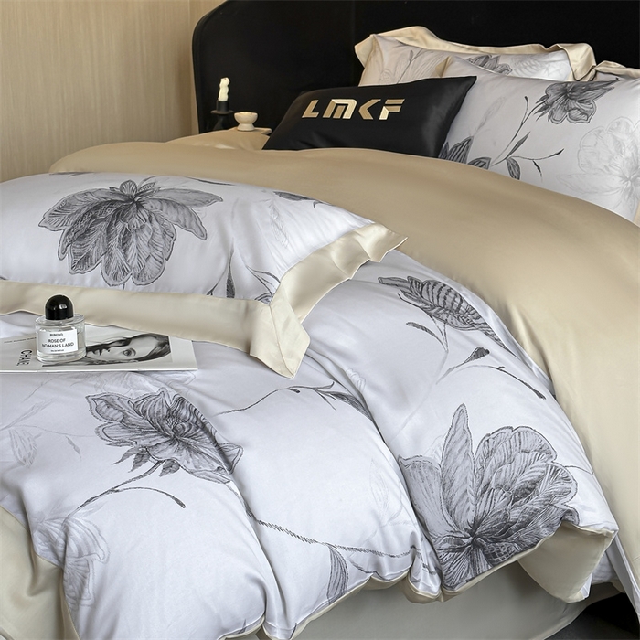 91家纺网 家纺一手货源 找家纺 蓝米卡夫 2026夏季新款50S天丝数码印花夏被夏凉被空调被四件套 澜晚-灰