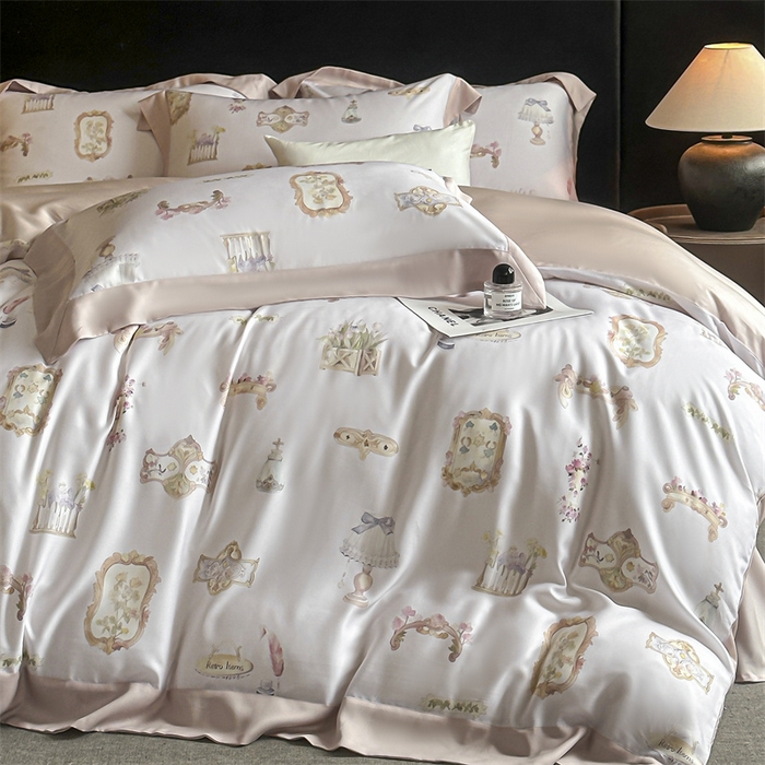 91家纺网 家纺一手货源 找家纺 蓝米卡夫 2026夏季新款50S天丝数码印花夏被夏凉被空调被四件套 洛丽塔-粉