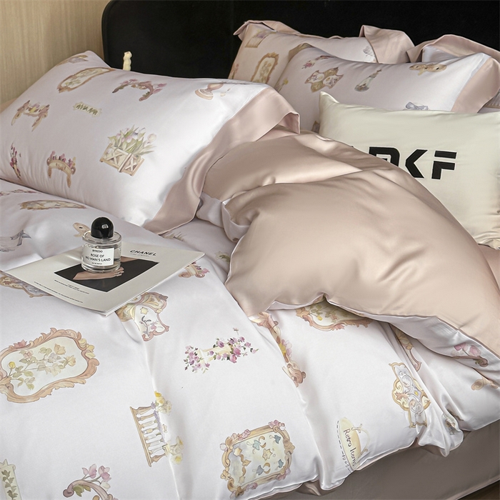 91家纺网 家纺一手货源 找家纺 蓝米卡夫 2026夏季新款50S天丝数码印花夏被夏凉被空调被四件套 洛丽塔-粉