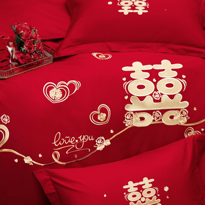 91家纺网 家纺一手货源 找家纺 千禧家纺 2026新款全棉13372婚庆绣花系列 心动爱恋