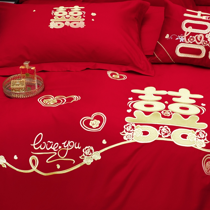 91家纺网 家纺一手货源 找家纺 千禧家纺 2026新款全棉13372婚庆绣花系列 心动爱恋