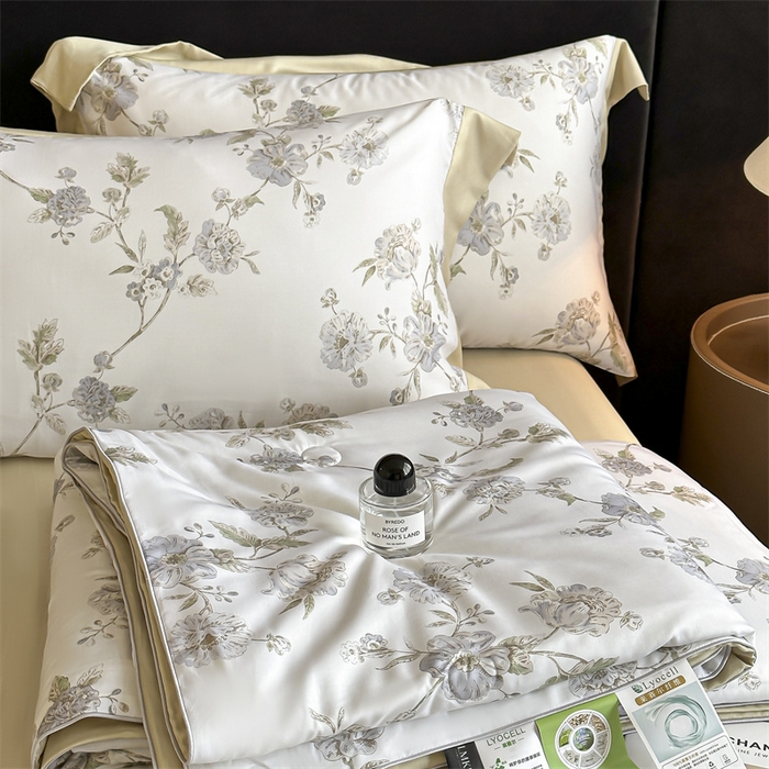 91家纺网 家纺一手货源 找家纺 蓝米卡夫 2026夏季新款50S天丝数码印花夏被夏凉被空调被四件套 曼妮-紫