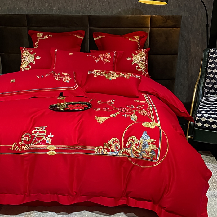 91家纺网 家纺一手货源 找家纺 千禧家纺 2026新款全棉13372婚庆绣花系列 挚爱江山