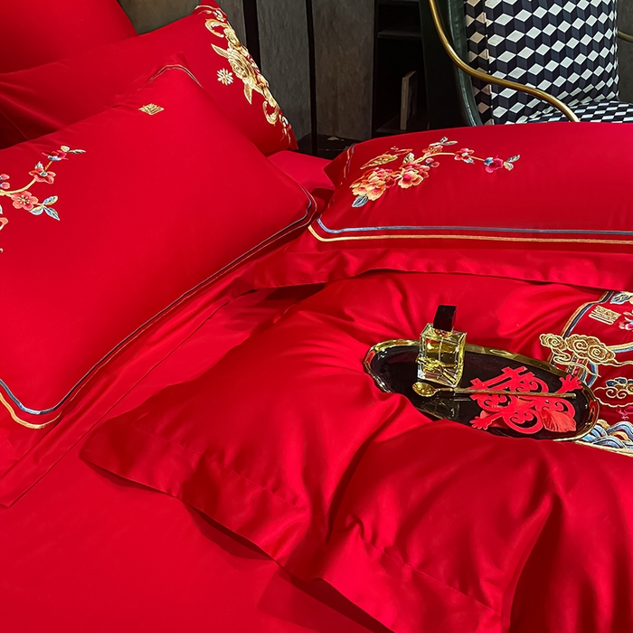 91家纺网 家纺一手货源 找家纺 千禧家纺 2026新款全棉13372婚庆绣花系列 挚爱江山