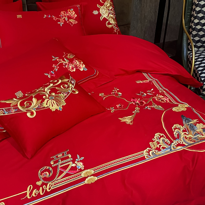 91家纺网 家纺一手货源 找家纺 千禧家纺 2026新款全棉13372婚庆绣花系列 挚爱江山