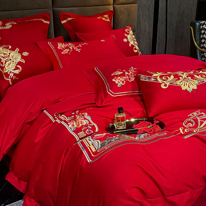 91家纺网 家纺一手货源 找家纺 千禧家纺 2026新款全棉13372婚庆绣花系列 挚爱江山