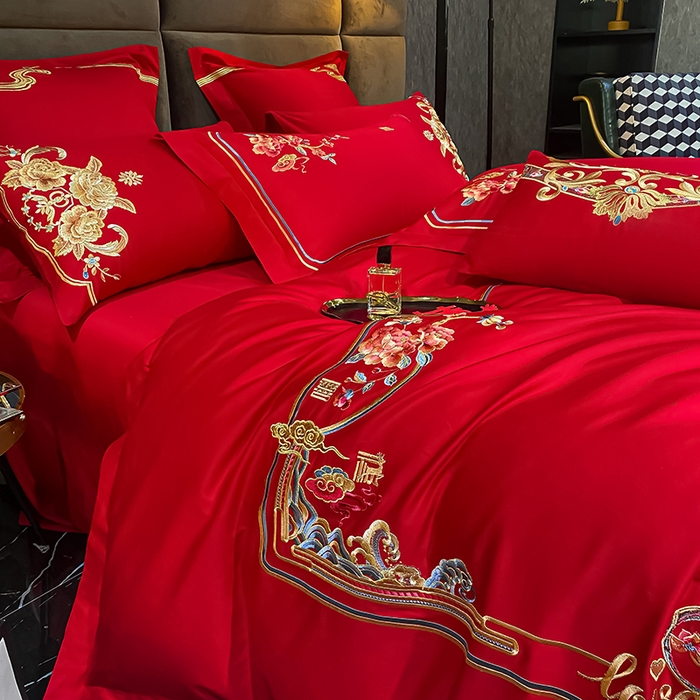 91家纺网 家纺一手货源 找家纺 千禧家纺 2026新款全棉13372婚庆绣花系列 挚爱江山