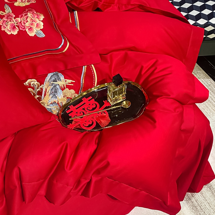 91家纺网 家纺一手货源 找家纺 千禧家纺 2026新款全棉13372婚庆绣花系列 挚爱江山