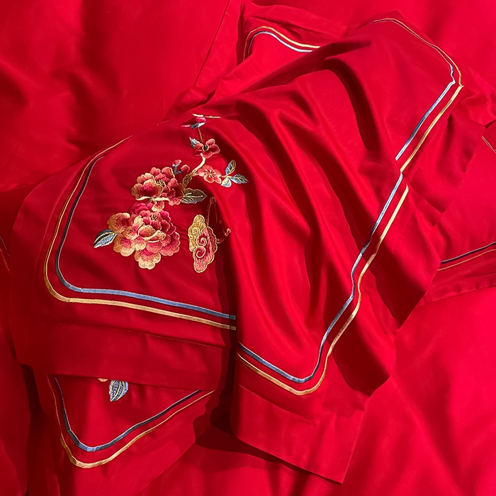 91家纺网 家纺一手货源 找家纺 千禧家纺 2026新款全棉13372婚庆绣花系列 挚爱江山