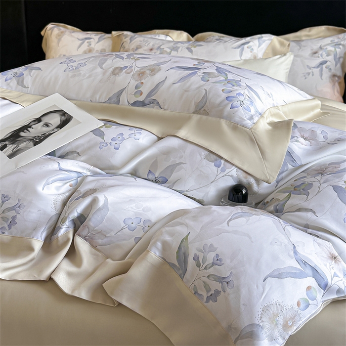 91家纺网 家纺一手货源 找家纺 蓝米卡夫 2026夏季新款50S天丝数码印花夏被夏凉被空调被四件套 蔓悦-兰