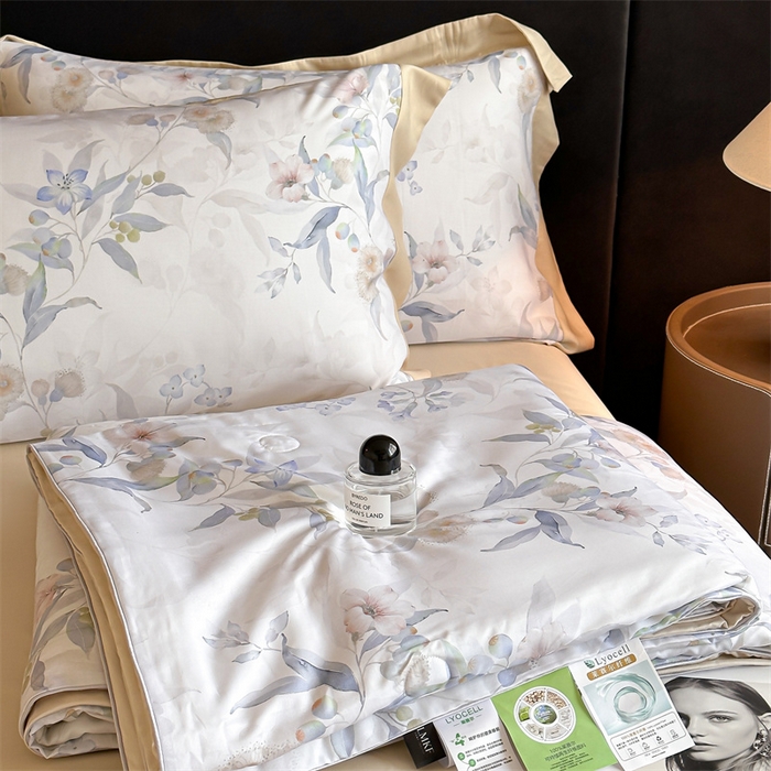 91家纺网 家纺一手货源 找家纺 蓝米卡夫 2026夏季新款50S天丝数码印花夏被夏凉被空调被四件套 蔓悦-兰