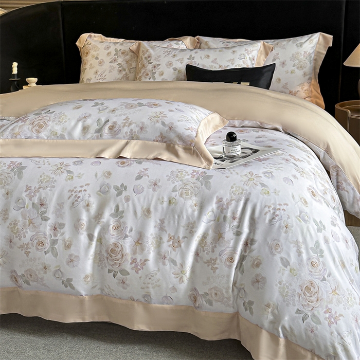 91家纺网 家纺一手货源 找家纺 蓝米卡夫 2026夏季新款50S天丝数码印花夏被夏凉被空调被四件套 念池花-粉