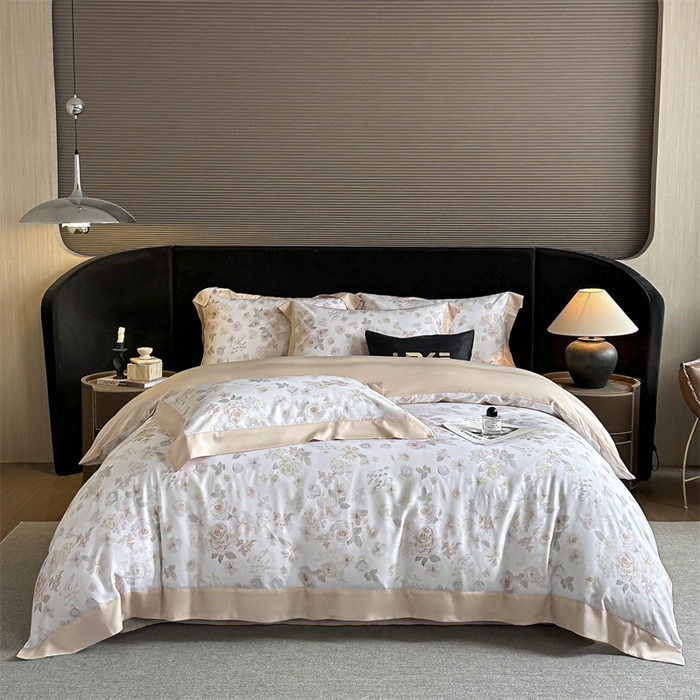 91家纺网 家纺一手货源 找家纺 蓝米卡夫 2026夏季新款50S天丝数码印花夏被夏凉被空调被四件套 念池花-粉