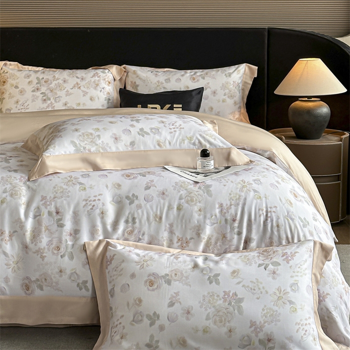 91家纺网 家纺一手货源 找家纺 蓝米卡夫 2026夏季新款50S天丝数码印花夏被夏凉被空调被四件套 念池花-粉