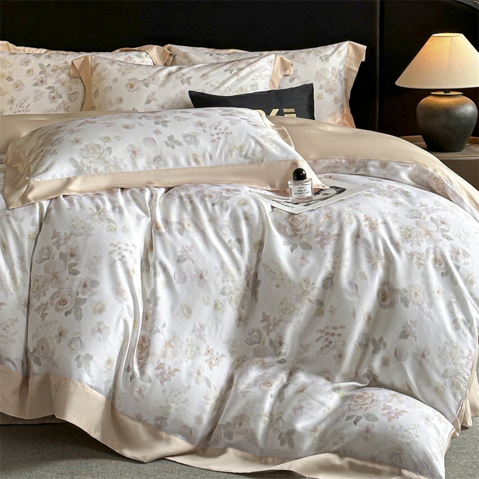 91家纺网 家纺一手货源 找家纺 蓝米卡夫 2026夏季新款50S天丝数码印花夏被夏凉被空调被四件套 念池花-粉