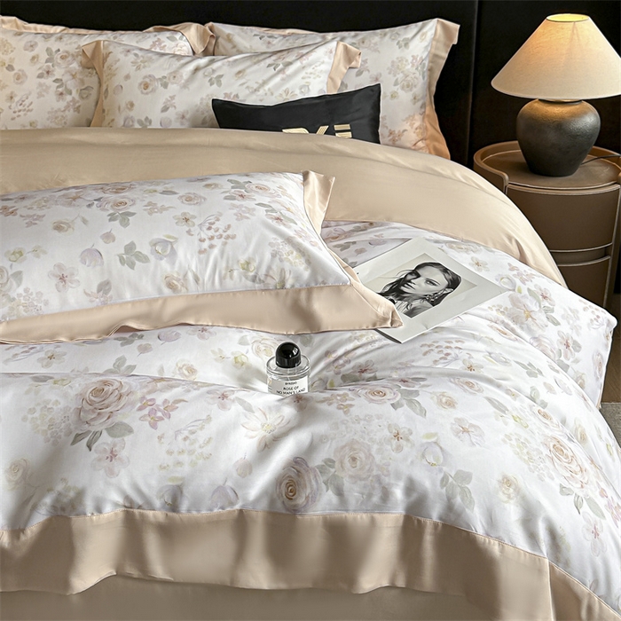 91家纺网 家纺一手货源 找家纺 蓝米卡夫 2026夏季新款50S天丝数码印花夏被夏凉被空调被四件套 念池花-粉