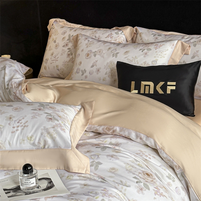 91家纺网 家纺一手货源 找家纺 蓝米卡夫 2026夏季新款50S天丝数码印花夏被夏凉被空调被四件套 念池花-粉