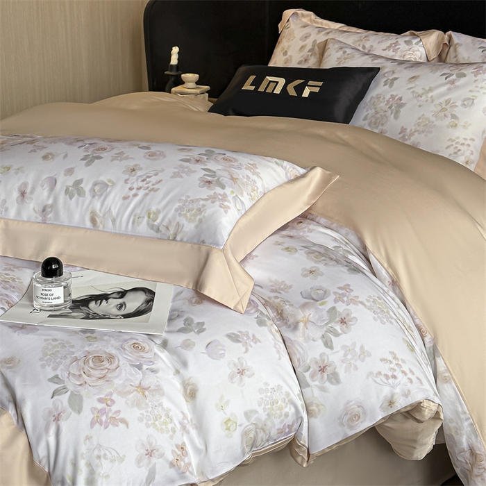 91家纺网 家纺一手货源 找家纺 蓝米卡夫 2026夏季新款50S天丝数码印花夏被夏凉被空调被四件套 念池花-粉