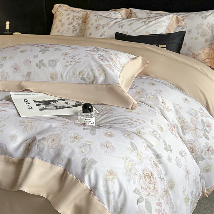 91家纺网 家纺一手货源 找家纺 蓝米卡夫 2026夏季新款50S天丝数码印花夏被夏凉被空调被四件套 念池花-粉