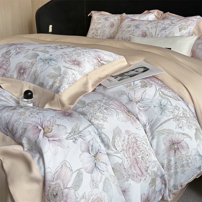 蓝米卡夫 2026夏季新款50S天丝数码印花夏被夏凉被空调被四件套 山樱觅-粉