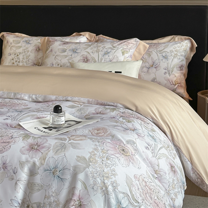 91家纺网 家纺一手货源 找家纺 蓝米卡夫 2026夏季新款50S天丝数码印花夏被夏凉被空调被四件套 山樱觅-粉