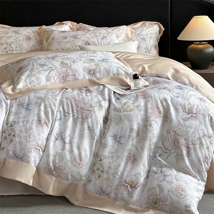 91家纺网 家纺一手货源 找家纺 蓝米卡夫 2026夏季新款50S天丝数码印花夏被夏凉被空调被四件套 山樱觅-粉