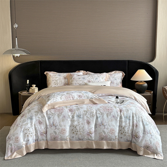 91家纺网 家纺一手货源 找家纺 蓝米卡夫 2026夏季新款50S天丝数码印花夏被夏凉被空调被四件套 山樱觅-粉