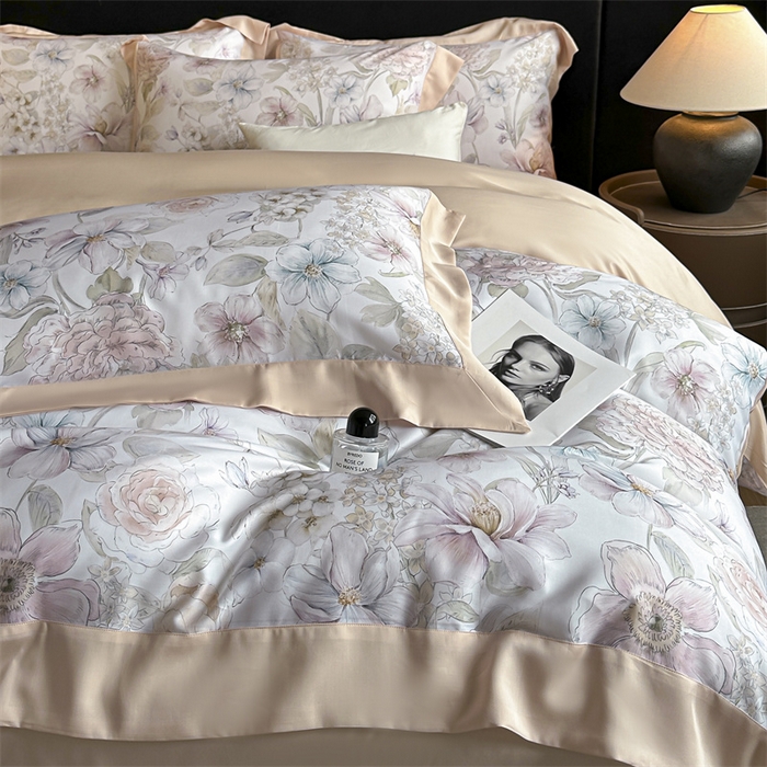 91家纺网 家纺一手货源 找家纺 蓝米卡夫 2026夏季新款50S天丝数码印花夏被夏凉被空调被四件套 山樱觅-粉