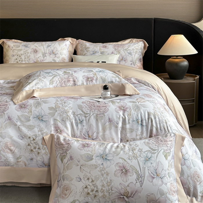 91家纺网 家纺一手货源 找家纺 蓝米卡夫 2026夏季新款50S天丝数码印花夏被夏凉被空调被四件套 山樱觅-粉