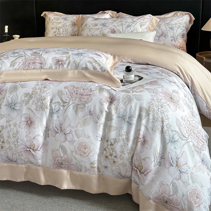 91家纺网 家纺一手货源 找家纺 蓝米卡夫 2026夏季新款50S天丝数码印花夏被夏凉被空调被四件套 山樱觅-粉