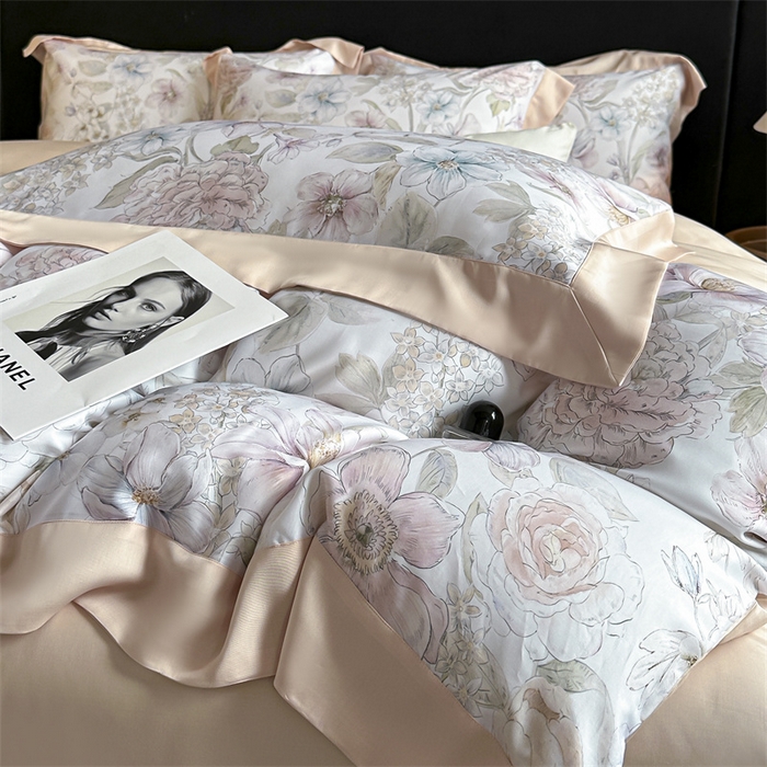 91家纺网 家纺一手货源 找家纺 蓝米卡夫 2026夏季新款50S天丝数码印花夏被夏凉被空调被四件套 山樱觅-粉