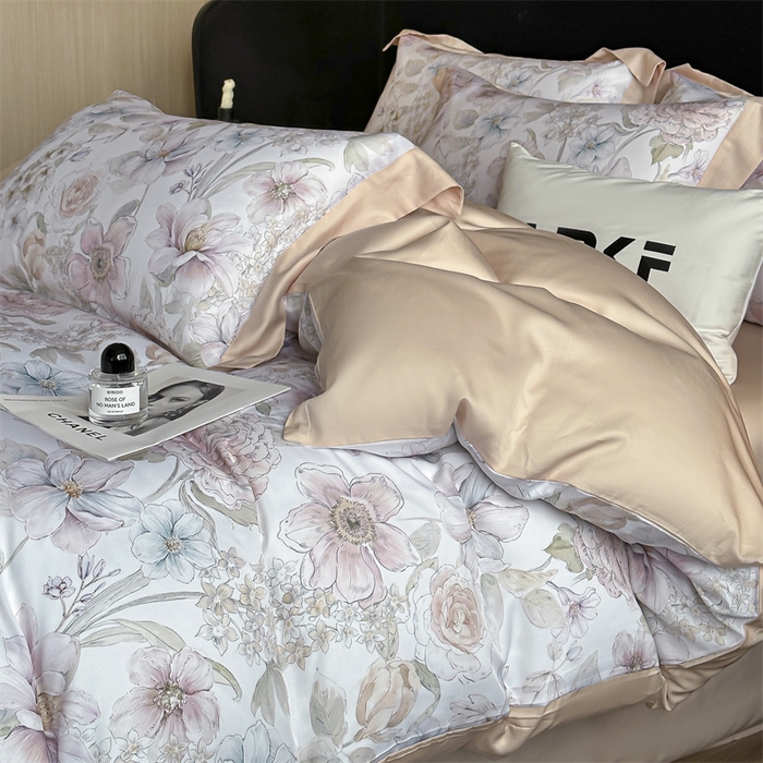 91家纺网 家纺一手货源 找家纺 蓝米卡夫 2026夏季新款50S天丝数码印花夏被夏凉被空调被四件套 山樱觅-粉