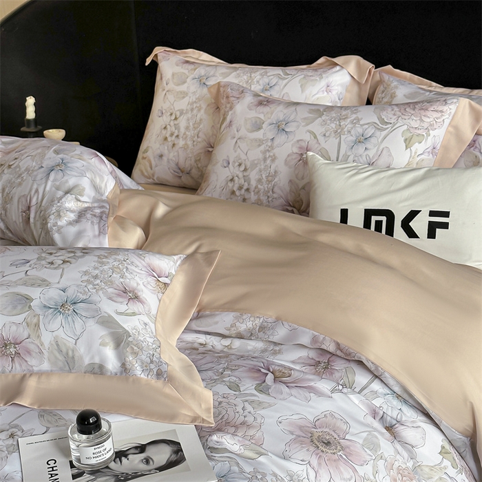 91家纺网 家纺一手货源 找家纺 蓝米卡夫 2026夏季新款50S天丝数码印花夏被夏凉被空调被四件套 山樱觅-粉