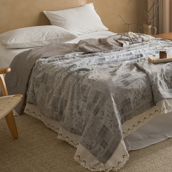 91家纺网 家纺一手货源 找家纺 大彩家居 2026新款全棉提花棉麻夏被夏凉被空调被 筑梦格