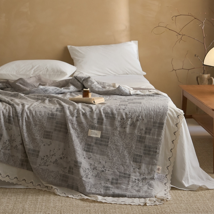 91家纺网 家纺一手货源 找家纺 大彩家居 2026新款全棉提花棉麻夏被夏凉被空调被 筑梦格