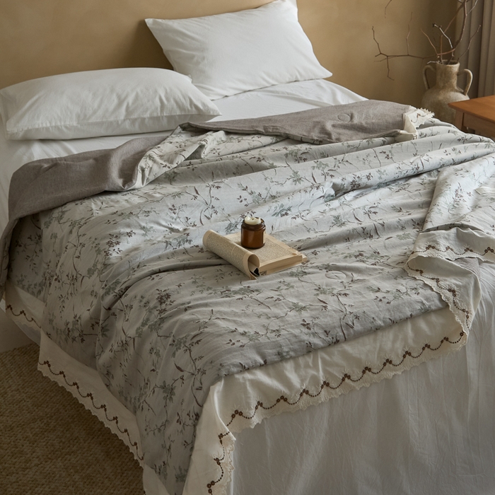 91家纺网 家纺一手货源 找家纺 大彩家居 2026新款全棉提花棉麻夏被夏凉被空调被 微风晚蝉