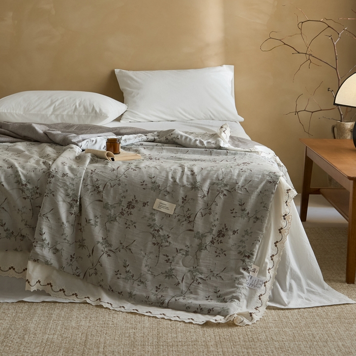 91家纺网 家纺一手货源 找家纺 大彩家居 2026新款全棉提花棉麻夏被夏凉被空调被 微风晚蝉