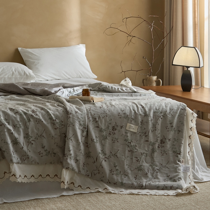 91家纺网 家纺一手货源 找家纺 大彩家居 2026新款全棉提花棉麻夏被夏凉被空调被 微风晚蝉