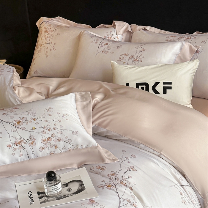 91家纺网 家纺一手货源 找家纺 蓝米卡夫 2026夏季新款50S天丝数码印花夏被夏凉被空调被四件套 堂影寻-粉