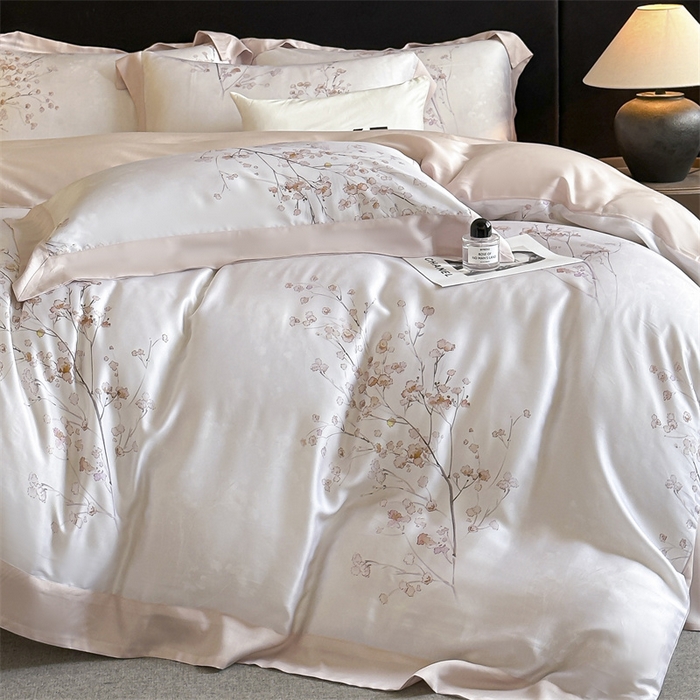 91家纺网 家纺一手货源 找家纺 蓝米卡夫 2026夏季新款50S天丝数码印花夏被夏凉被空调被四件套 堂影寻-粉