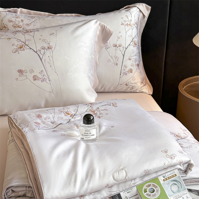 91家纺网 家纺一手货源 找家纺 蓝米卡夫 2026夏季新款50S天丝数码印花夏被夏凉被空调被四件套 堂影寻-粉