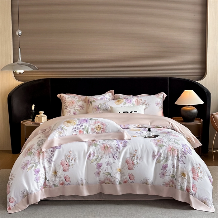 91家纺网 家纺一手货源 找家纺 蓝米卡夫 2026夏季新款50S天丝数码印花夏被夏凉被空调被四件套 雅致-米