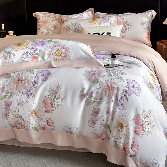 91家纺网 家纺一手货源 找家纺 蓝米卡夫 2026夏季新款50S天丝数码印花夏被夏凉被空调被四件套 雅致-米