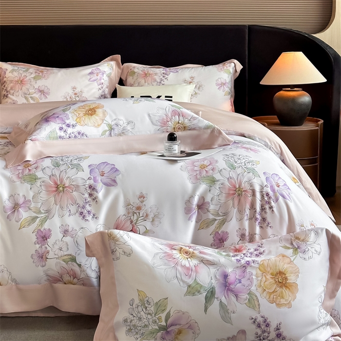 91家纺网 家纺一手货源 找家纺 蓝米卡夫 2026夏季新款50S天丝数码印花夏被夏凉被空调被四件套 雅致-米